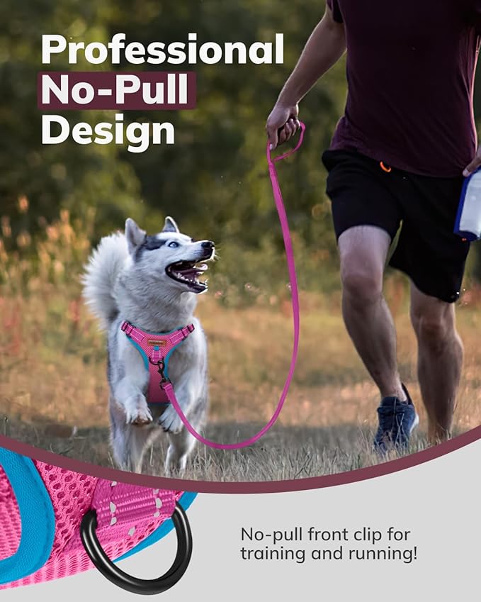 MIDOG No-Pull Dog Harness | Adjustable & Reflective Pet Harness Leash Set for Small Medium Large Dogs Walking, Training| No Choke, Front Clip, Soft Padded Vest with Easy Control Handle - Pink, L