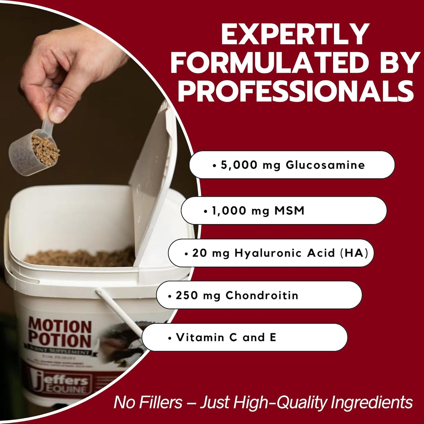 Jeffers Motion Potion Pellets Joint Supplement for Horses, 3.1lb- Glucosamine, MSM, Chondroitin, Hyaluronic Acid, & Vitamins. Daily Supplement for Safe, Easy to Feed, Fast Acting for Equine.