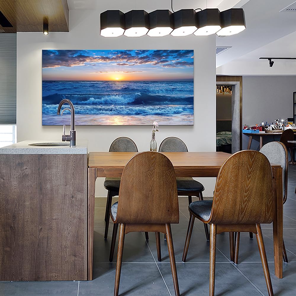 Lapremoly Canvas Wall Art For Living Room Large Wall Decor For Bedroom Office Wall Decorations Blue Ocean Beach Wall Painting Sunny Sea View Wave Wall Pictures Artwork Room Home Decor 20" X 40"