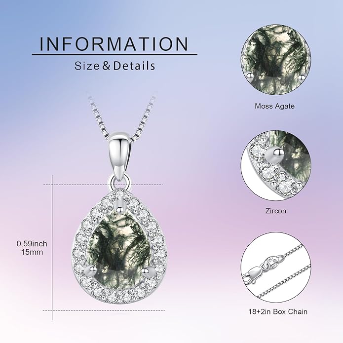 Urn necklace for Ashes 925 Sterling Silver Opal/Turquoise/Moonstone/Moss agate Pendant Cremation Memory Jewelry Keepsake Gifts for Women