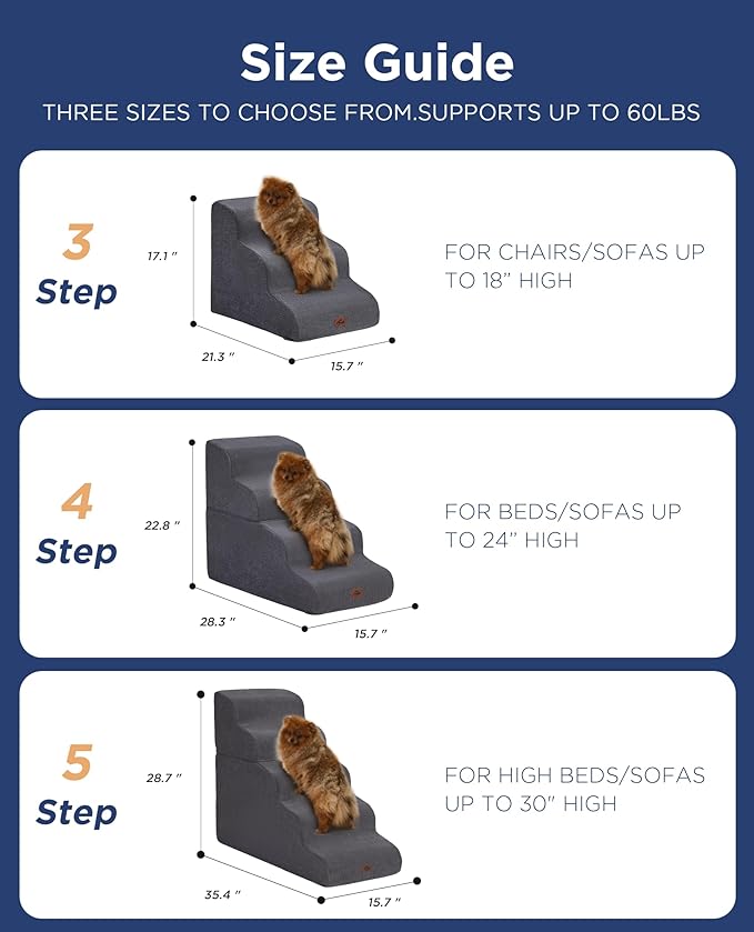 Gray Curved Dog Stairs Ramp for High Beds 22.8" H, 4-Step Dog Steps for Small Dogs and Cats, Pet Stairs for High Bed Climbing, Non-Slip Balanced Pet Step