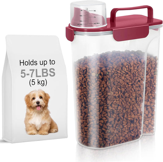 5-7Lbs Dog Cat Food Storage Container with Upgraded Large Nozzle BPA-free, 4 Snap Seals Plastic Pet Food Storage Containers with Handles (1, Elegant Red, 5L)