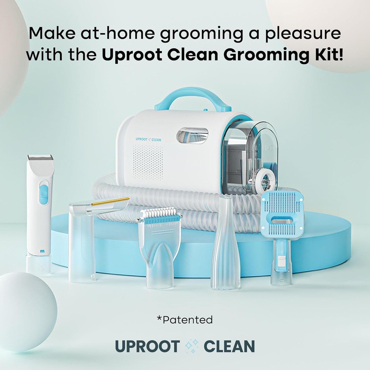Uproot Clean Pet Groomer Vacuum Kit 7 in 1 - Cat & Dog Grooming Kit with Brush, Detangle, Deshed, Trim, Clean, & Dry Attachments - Complete Cat & Dog Grooming Vacuum for Shedding Pets