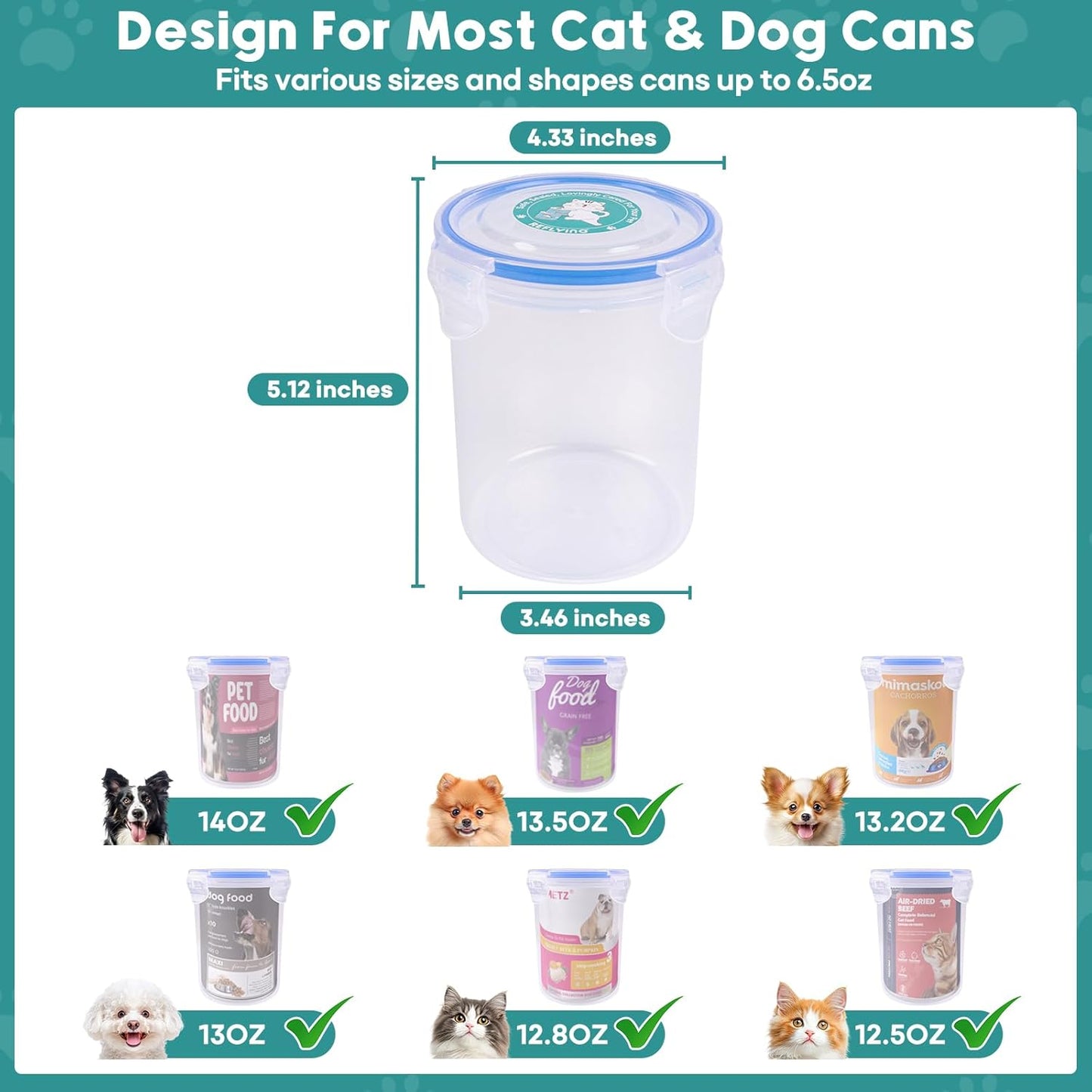 REFLYING Canned Cat Food Storage Lids,Reusable Airtight Can Cover Pet Food Sealer - Keeps Cat Food Storage Can Fresh, Cat Food Container Eliminates Odor, Easy To Use With SUS 304 Spoon,Can Opener