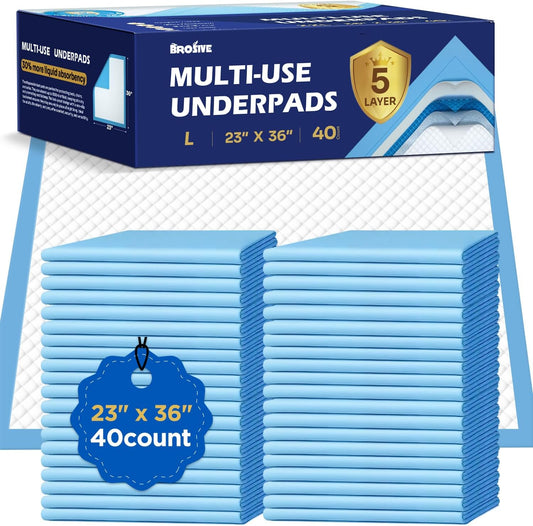 Disposable Bed Pads for Incontinence 23" x 36" - 40 Count, Large Disposable Chucks Pads for Adults, Children, Elderly & Pets, High Absorbency Waterproof Underpads for Mattress & Furniture