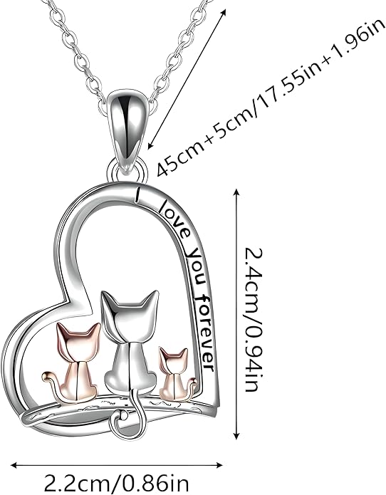 Cute Heart Necklace, With Black Cat - Charming Cat Heart in Rose Gold - Stylish Gift for Women & Party Accessory