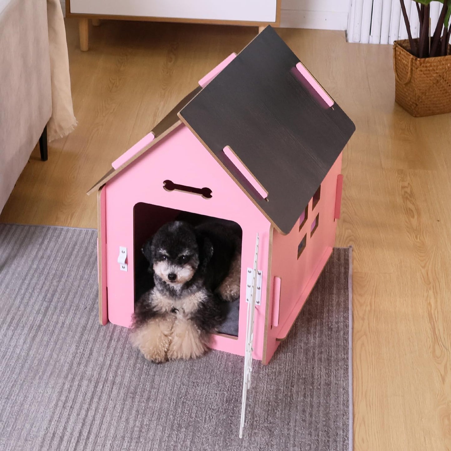 Dog House Indoor for Small Dogs or Cats, Cozy Wooden Design, Small Indoor Bed House, with Air Vents and Elevated Floor Warm Dog Cave