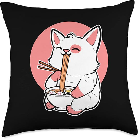 Sushi Cat Anime Ramen Manga Figure Japanese Noodles Throw Pillow