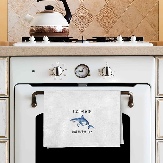 I Just Freaking Love Sharks Kitchen Towels Decorative Gifts for Shark Lovers 16x24, Shark Dish Towel Cloths Dishcloths Tea Towel, Shark Bathroom Kitchen Hand Towel Decor