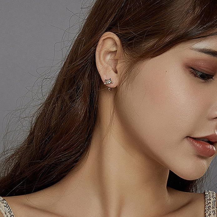 Cute Cat Earrings Stud Pearl Earrings for Women Mouse Cubic Zircon Hypoallergenic Earrings Christmas Birthday Gift