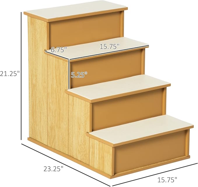 PawHut Pet Stairs, Small Pet Steps with Cushioned Removable Covering for Dogs and Cats Up to 22 Lbs., Natural