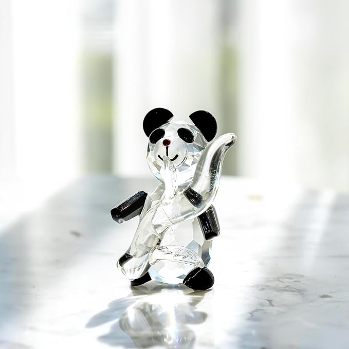 H&D HYALINE & DORA Cute Crystal Glass Panda Figurine with Bamboo for Home Office Decor