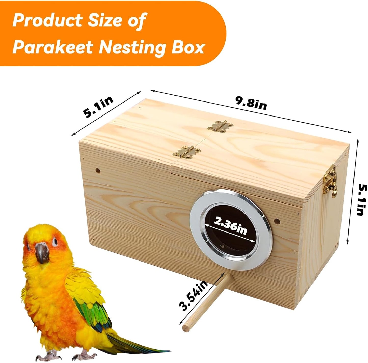 PINVNBY Wooden Bird Nesting Box with Transparent Visual Window,Parakeet Nest Breeding Box with Detachable Board Acrylic Cockatiel House for Budgie Lovebird Conure Parrot (L)