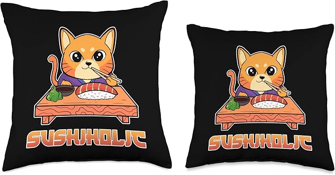 Sushiholic Sushi Cat Anime Figure Seafood Foodie Manga Merch Throw Pillow