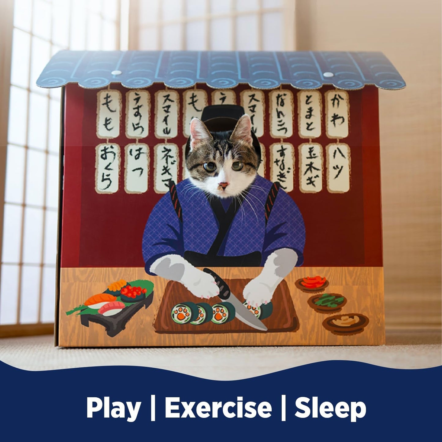 Cat Beds for Indoor Cats, Cardboard Cat House with Scratchers, Izakaya Bar, Large Sturdy Cat Furniture Condo Cave Tent, Easy to Assemble Pet Toys Accessories Stuffs, Bunny Small Animals