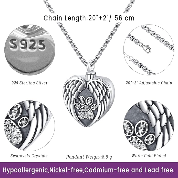 Eusense Cremation Jewelry for Ashes Urn Necklace to Put Ashes In 925 Sterling Silver Memorial Pendant Heart Urn Necklaces for Ashes Necklace for Women Men