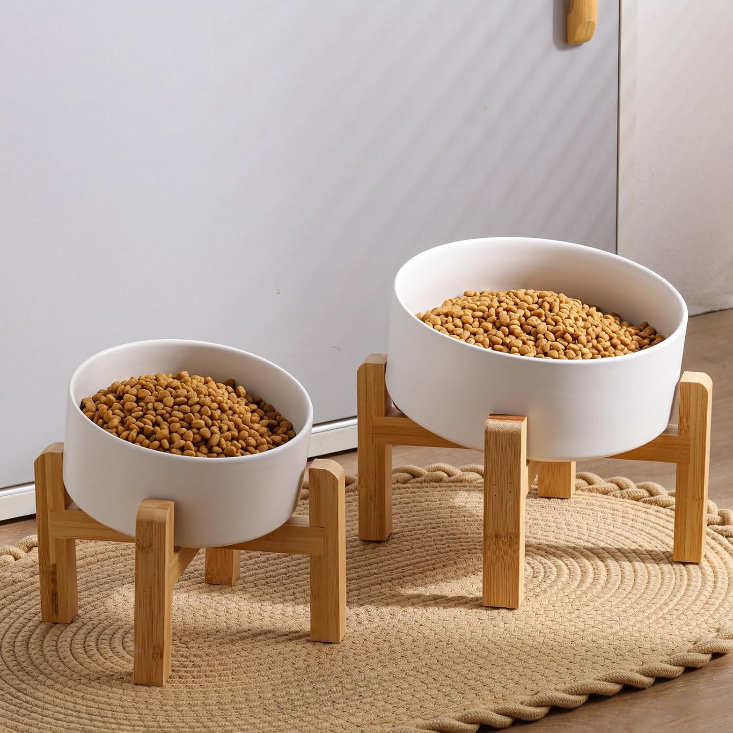 White Elevated/Raised 15°Tilted Anti Slip Ceramic Dog Bowl for Medium & Large Breeds,Slanted Bulldog Big Face Pet Food Water Feeding Dish with Stand (7.6 Cups/60OZ)