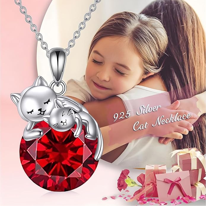 Cat Necklace Sterling Silver Cat Pendnat with Rose Quartz Pearl Jewelry Gifts for Women Cat Lovers