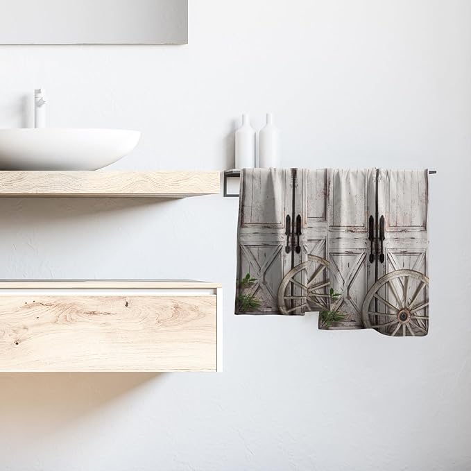 Giwawa Rustic Wood Hand Towels Set of 2 Barn Door Dish Towels Soft Absorbent Decorative Fingertip Bath Towel for Bathroom Gym Hotel Home