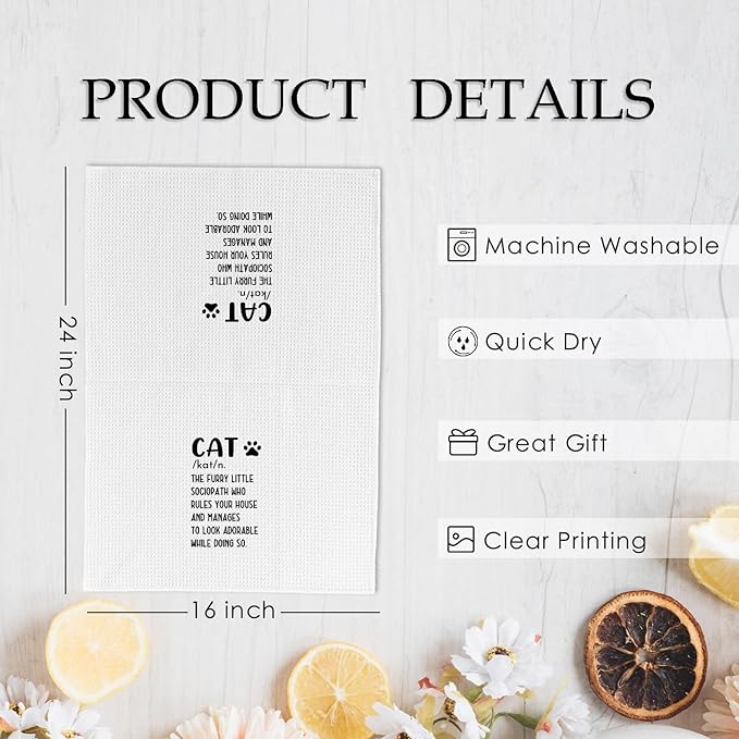 Funny Cat Kitchen Towels and Dishcloths Set of 2, Just a Girl Who Loves Cats Dish Towels, Cat Gifts for Cat Lovers, Cat Kitchen Decor, Cat Hand Tea Towels for Bathroom Kitchen, 16x24 Inches