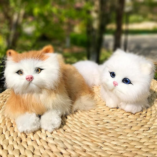 Pack of 2 Realistic Furry Baby Cats Figurines Simulation Kittens/Synthetic Fur Pet Stuffed House Animal Replica/Photo Props/Collectible Gift (Orange+White)