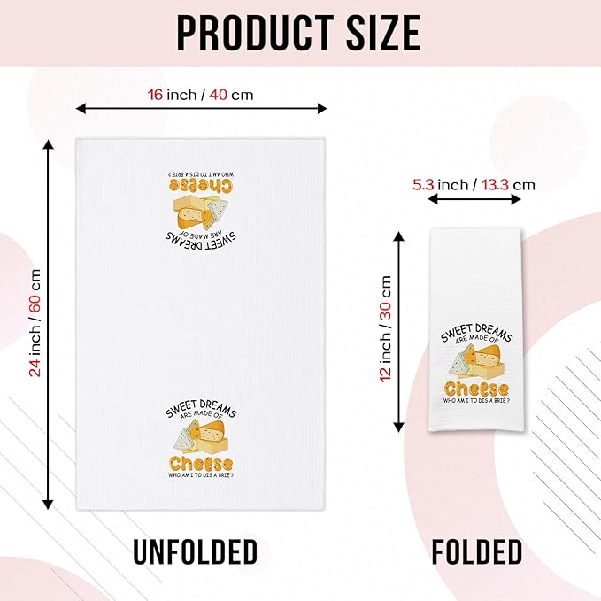Funny Kitchen Towels Sweet Dreams are Made of Cheese Who Am I to Dis A Brie Dish Towels Cute Hand Towels for Farmhouse Kitchen Decor Novelty Housewarming Gifts for Women Men Chef Bake Lover