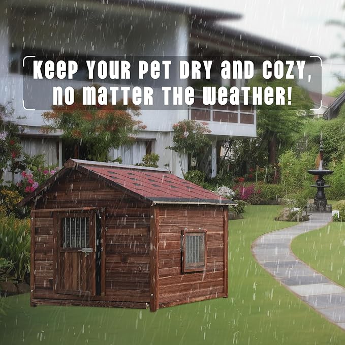 Extra Large Dog House Outdoor Made of Solid Pine Wood, Warm Doghouse, Dog House with Elevated Floor for Large Dogs, (Wood, 4XL)