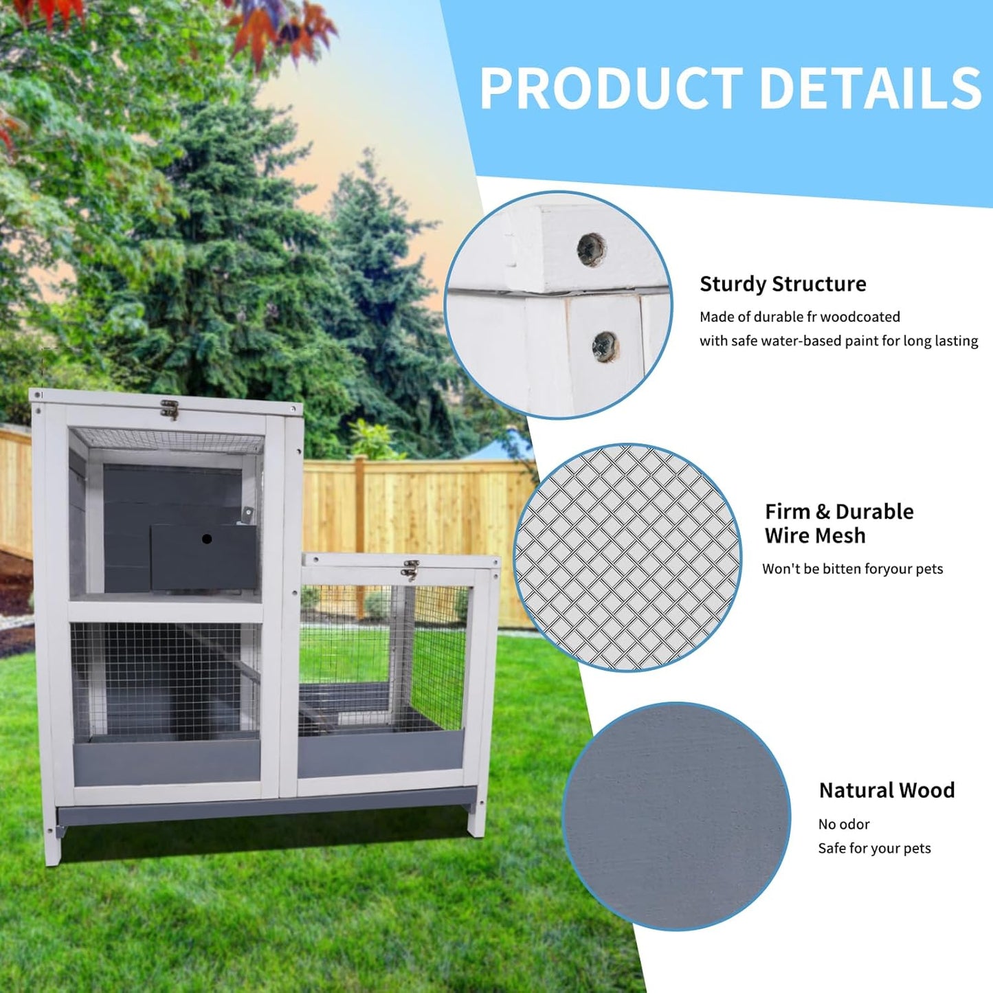 2-Story Guinea Pig Cages Wooden Indoor Rabbit Hutch Hamster Cage with Openable Roofs, Removable Tray and Wide Ramp, Small Animal Habitats for Hamsters, Guinea Pig, Ferrets, Hedgehog