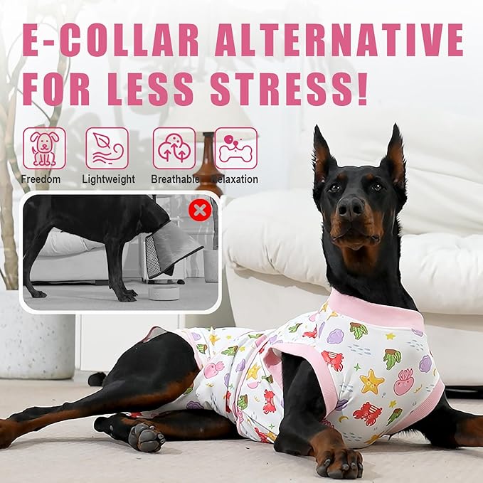 Recovery Suit for Dogs After Surgery, Professional Dog Surgical Suit for Female Spay, Male Neuter, E-Collar & Cone Alternative Dog Onesie for Abdominal Wounds Skin Disease, Jellyfish, XL