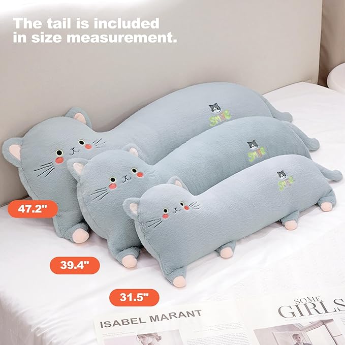 PEACH CAT 31.5" Long Cat Plush Pillow Cute Kitten Stuffed Animals Soft Plushies Toy Gifts for Kids Pink