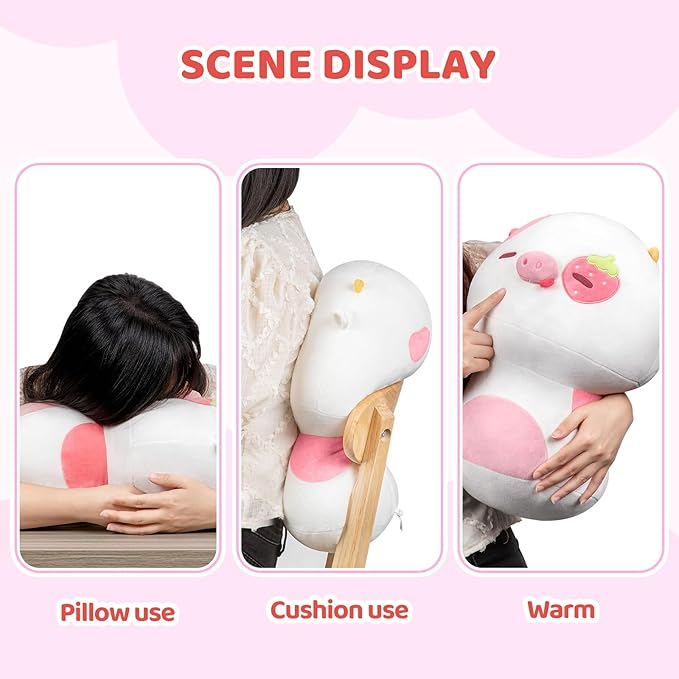 Squishy Cloud-Like Softness, Trending Kawaii Strawberry Cow Mushroom Plush Pillow, A Must-Have Collectible for Young Adults, Perfect for Kids, Toddlers Girls, Stuffed Animal (14")