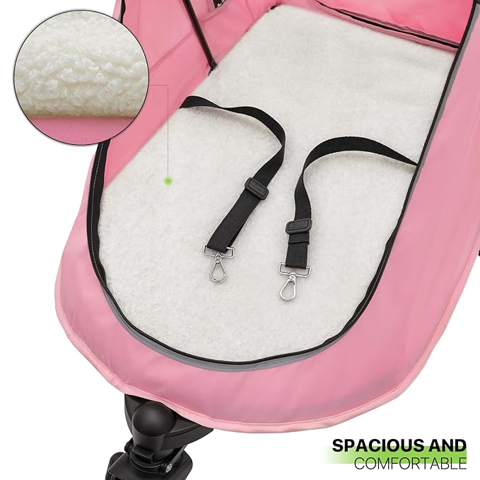 Magshion Pet Stroller for Medium Dogs w/Adjustable Handle, 3-Wheel Dog Cat Wagon w/Dual Entry, Rear Storage, Breathable Mesh, One-Foot Brake, Ideal for Large Pets up to 55 lbs, Pink