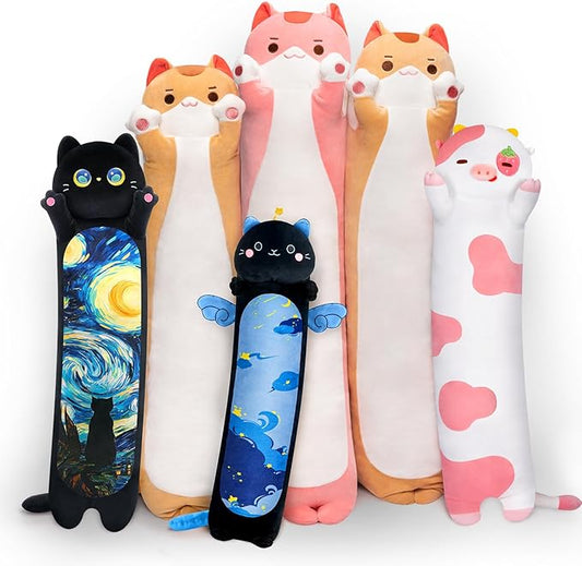 Artist-Designed Ultra Soft Long Cat Plush Body Pillow, Extra Stuffing for Comfort, Premium Quality Stuffed Animal Gift for Girlfriend or Cat Lovers (Brown Cat Body Pillow 36 Inch)
