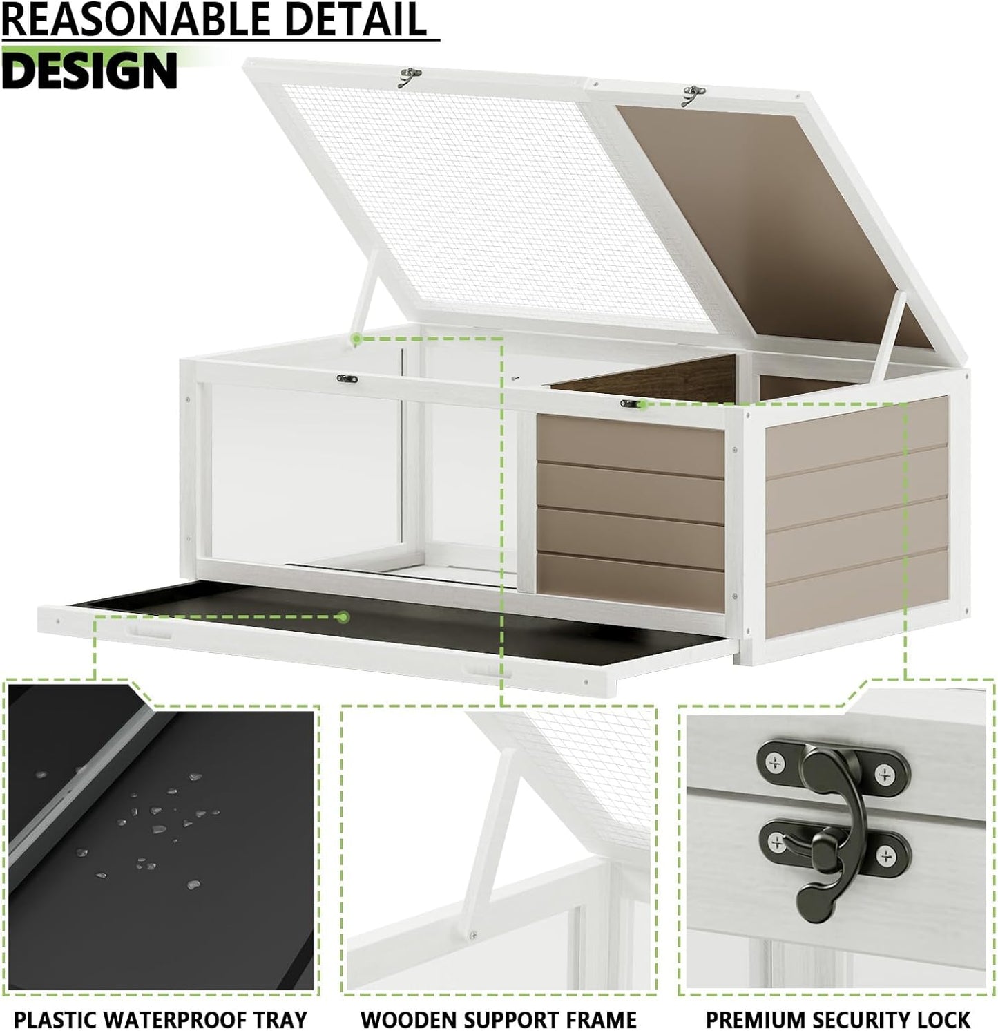 Tortoise Habitat with Adjustable Lamp Holder, Turtle Enclosure Indoor/Outdoor, Wooden House for Small Animals, Large Reptile Terrarium Table with Detachable Legs (New White)