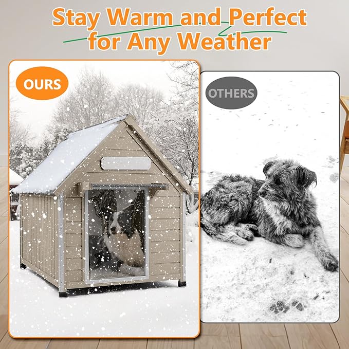 Large Dog House Outdoor Weatherproof, Wooden Dog Kennel Shelter with Anti-Chewing Iron Frame, Removable Floor for Medium to Large Dogs, Easy Clean and Assemble (30.5" L*37.4" W*39.3" H)