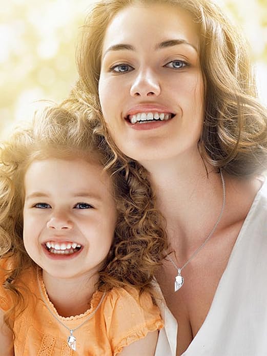 OCJ Mother Daughter Matching Necklaces 925 Sterling Silver Animals Matching Necklace for Mom Daughter 2 Pcs Matching Heart Pendant Birthday Mothers Day Gifts for Mom and Daughter