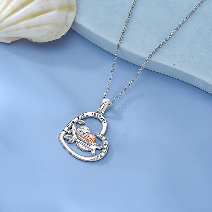 Cat Squirrel Llama Raccoon Tiger Cheetah Elephant Fox Sloth Koala Monkey Horse Dinosaur Axolotl Necklace Animal Pendant Heart Necklace 925 Sterling Silver