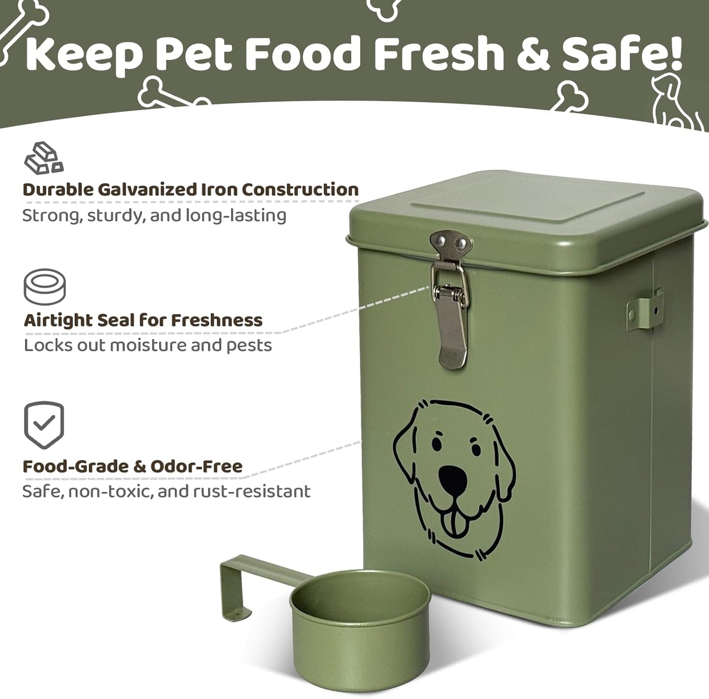 Dog Food Storage Container Airtight Dog Treat Container Pet Food Storage Containers Dog Treat Jar Tinplate Dog Treat Bin Black