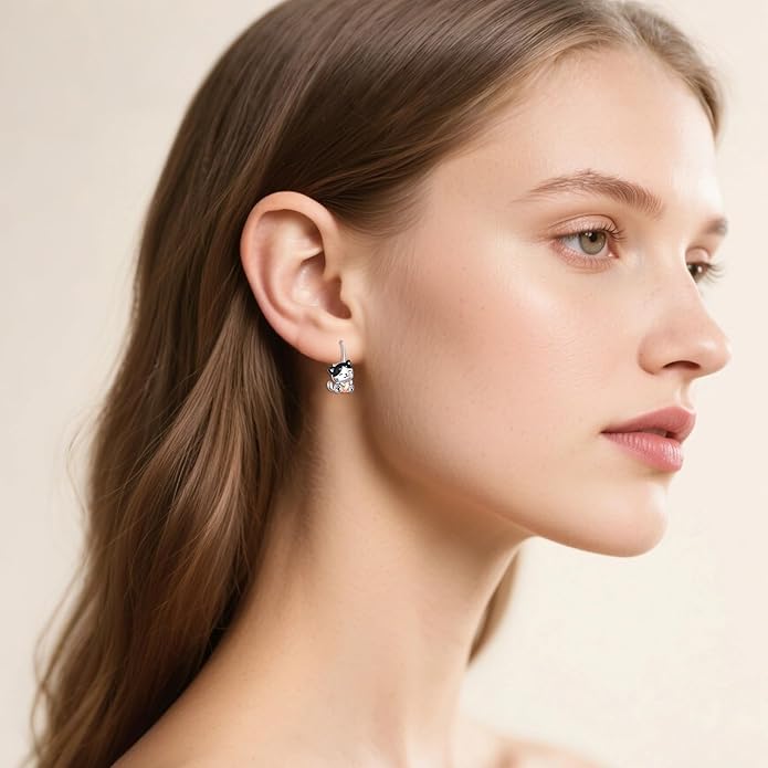 Cat Gifts Earrings Sterling Silver Cute Small Animal Cats Dangle Leverback Jewelry Gifts for women cat Lovers