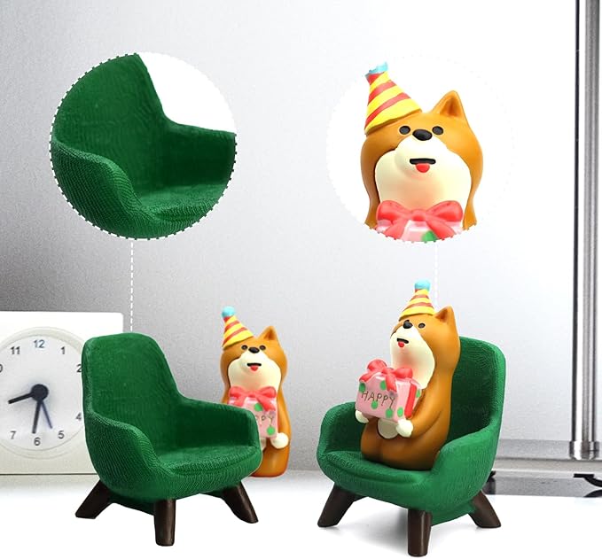 Cute Mini Puppy Holding a Gift Figurine - Resin Dog for Office, Home Decoration for Dog Lovers - Green Sofa