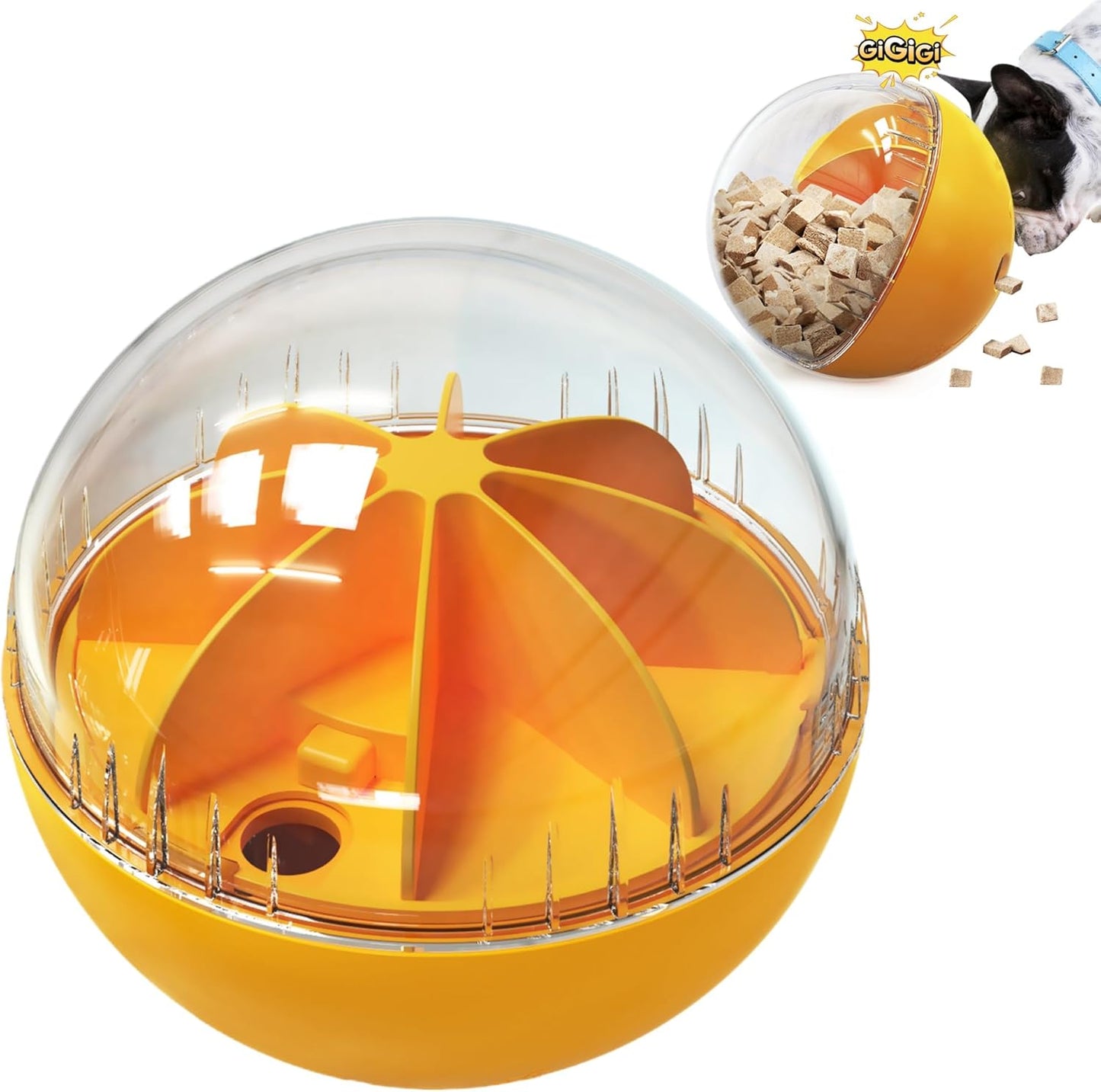 Enrichment Interactive Dog Treat Toy - Level 1 Mental Stimulation for Dogs，Mentally Stimulating Dog Toys for Boredom Busy (Beginner-Orange 5.6" Squeaky Ball)