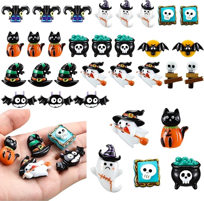 Liliful 60 Pcs Mini Halloween Miniatures Garden Figurines Resin Pumpkin Ghost Ornaments Mini Halloween Figures for DIY Garden Accessories Adornments Embellishment Decorations Party Supplies (Gothic)