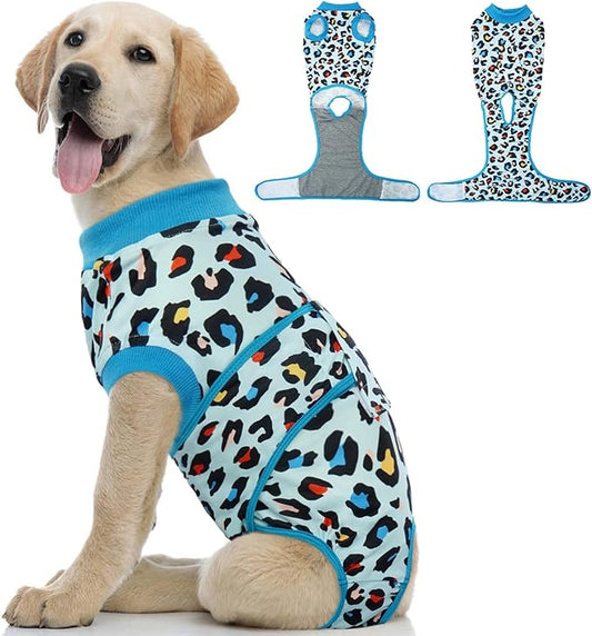 Kuoser Dog Recovery Suit for Dogs After Surgery,Professional Surgical Onesie for Female Male Dogs Spay Neuter,Soft Dog Surgery Suit Bodysuit for Abdominal Wounds Skin Disease,Blue Leopard L