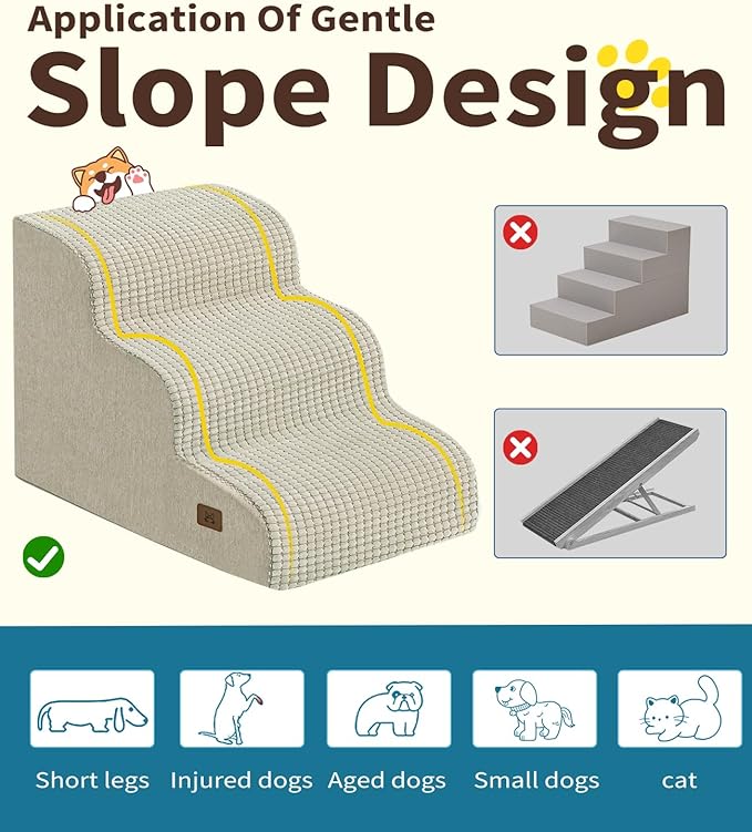 Dog Step for Bed, Dog Stair 3-Step 35D Pet Stair 15.7" H for High Bed or Sofa Non-Slip Balanced Pet Step Indoor, Beige