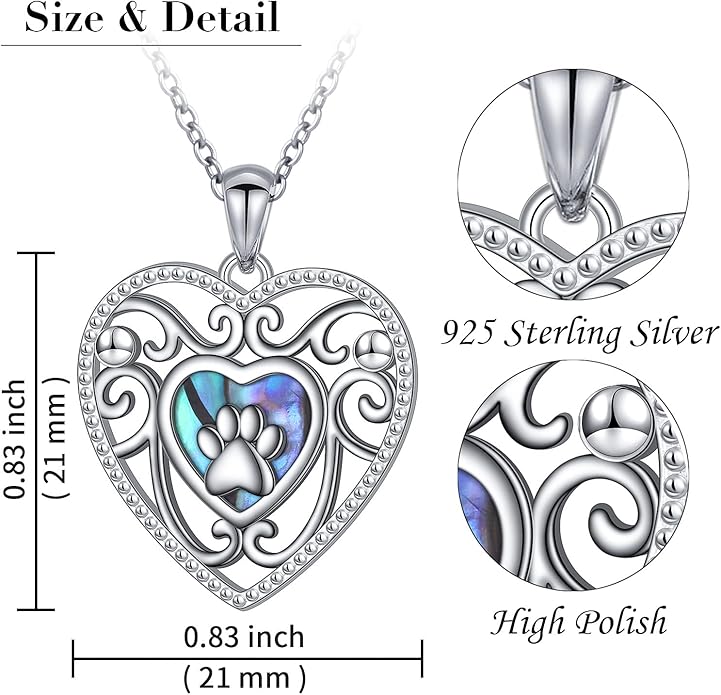 Ladytree S925 Sterling Silver Puppy Dog Cat Pet Paw Print Pendant Necklace 18 inches