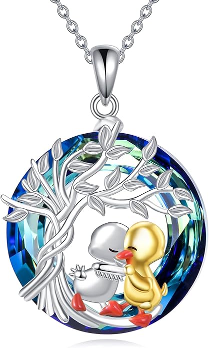 YAFEINI Animal Necklace Sterling Silver Moonstone/Turquoise/Abalone Shellfish Pendant Animal Necklace Cute Animal Jewelry Birthday Gifts Woman