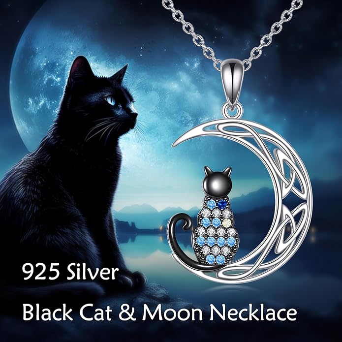 Cat Necklace Sterling Silver Cat Pendnat with Rose Quartz Pearl Jewelry Gifts for Women Cat Lovers