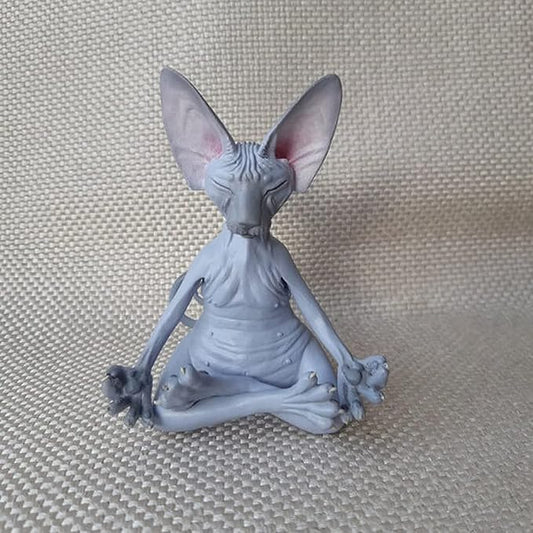 Sphynx Cat Meditate Collectible Figurines Zen Yoga Relaxed Pose Buddha Meditation Cat Statue for Home Office (Gray)