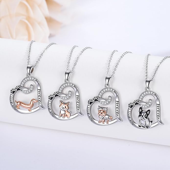 Dog/Paw Print/Infinity Necklace for Women 925 Sterling Silver Heart Dogs Pendant Necklaces Jewelry Christmas Birthday Gifts for Dog Lovers Friends