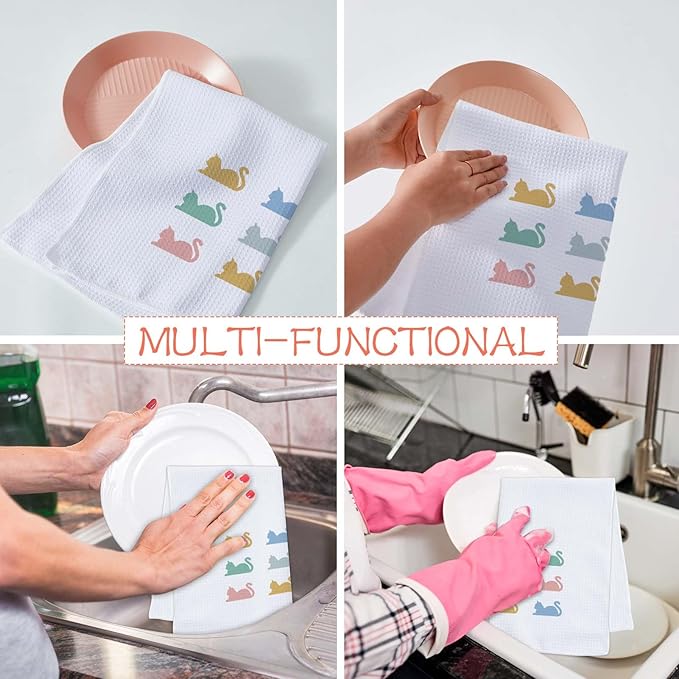 Cute Cat Kitchen Towels Set of 2 Cat Mom Gifts for Women Cats Gifts Tea Towels for Cat Lovers Cute Towels Decorative Set for Kitchen & Bathroom Cat Kitchen Accessories 16×24 Inch